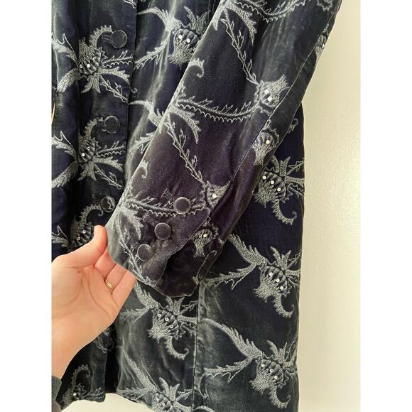 Favourbrook Dark Green Teal Velvet Sequin Floral Jacket Sz 10 - Picture 3 of 7